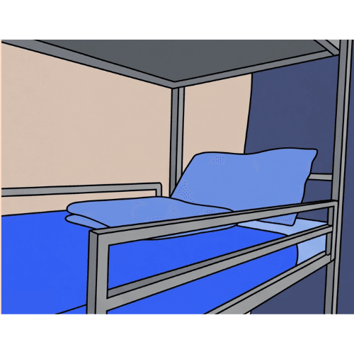 Detalle de cama con colchón y almohada
